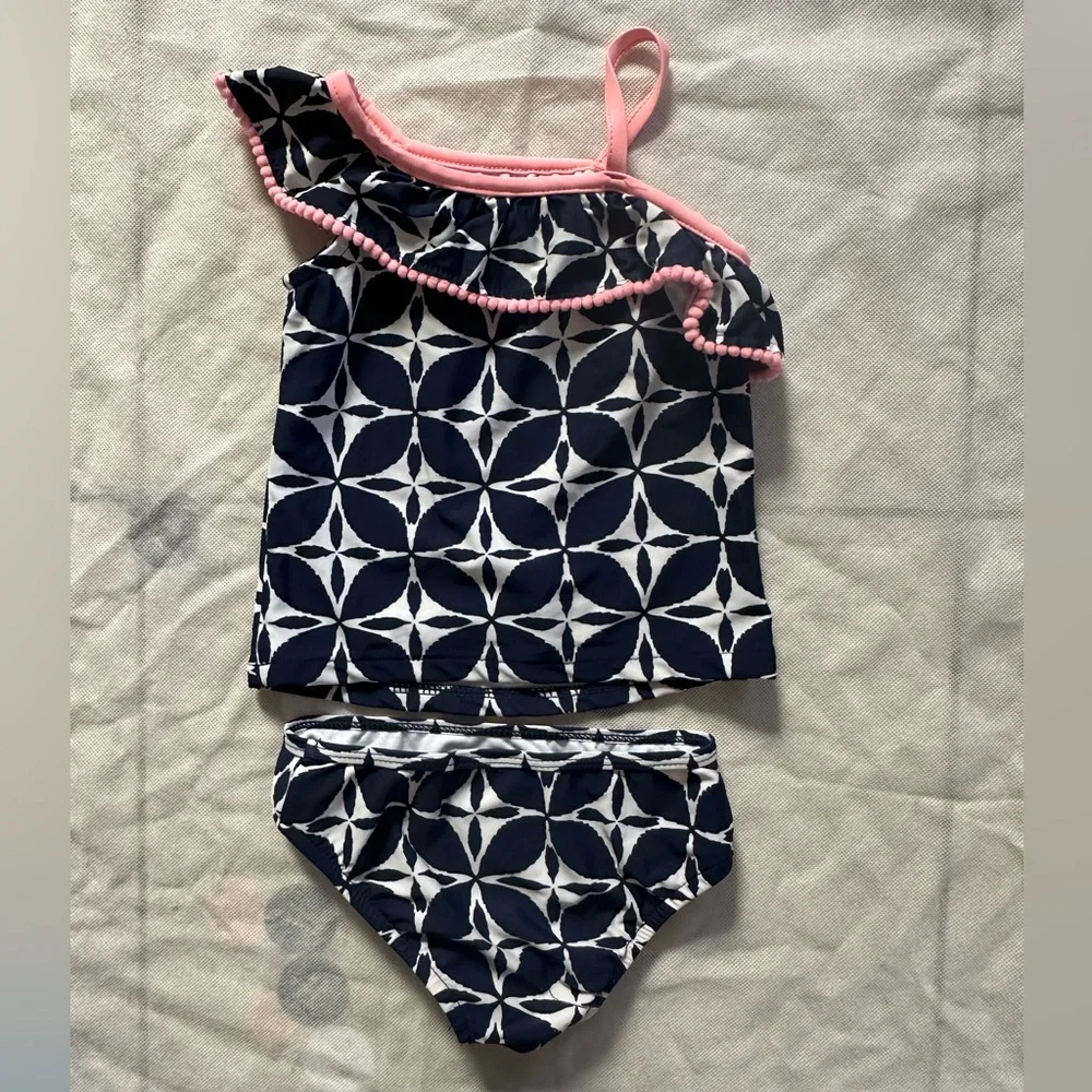 Carter’s Geometric Print Ruffle Tankini Navy/White Girls Size 3T Swimsuit Bikini